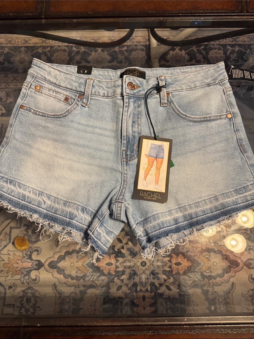 RACHEL Rachel Roy Light Blue Frayed Hem Denim Shorts